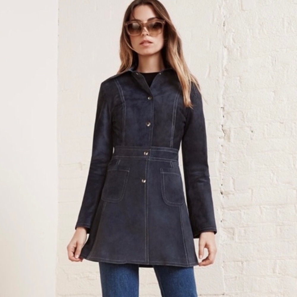 Reformation Blue Dayle Suede Coat SMALL